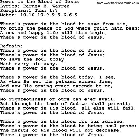 Good Old Hymns Power In The Blood Of Jesus Lyrics Sheetmusic Midi