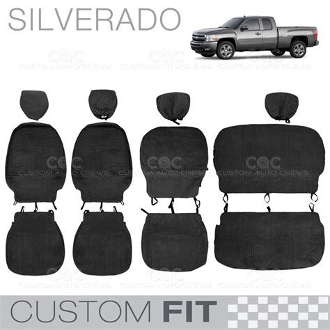 Custom Fit Seat Covers For Chevy Silverado 2007 To 2012 Crew Extended Cab Black Ebay