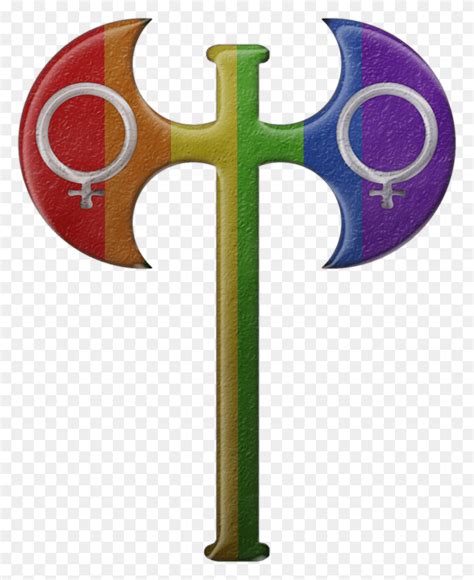 Lesbian Pride Rainbow Colored Labryas Labrys Symbol Cross Weapon HD