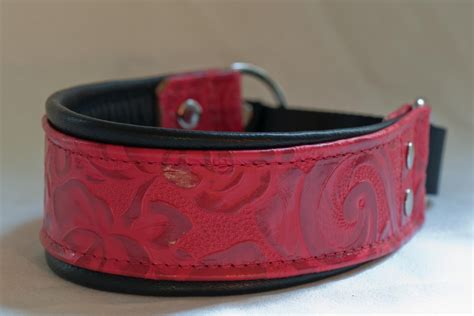 Leather Lurcher Ferrari Red Floral Collar - Hamilton Hounds