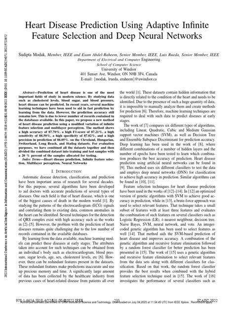 Heart Disease Prediction Using Adaptive Infinite Feature Selection And