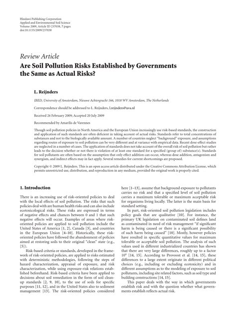 Pdf Are Soil Pollution Risks Established By Governments The Same As