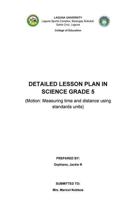 5es Detailed Lesson Plan Science 5 W2 Laguna University Laguna Sports Complex Barangay