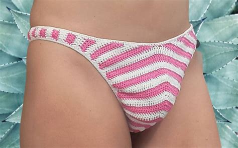 Men Bikini Two Colours Crochet Swimsuit Sexy Beach Bottom Low Rise Thongs Etsy