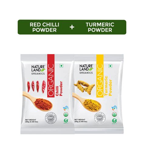 Organic Red Chilli Powder 200 Gmorganic Turmeric Powder 200 Gmpack O Natureland Organics