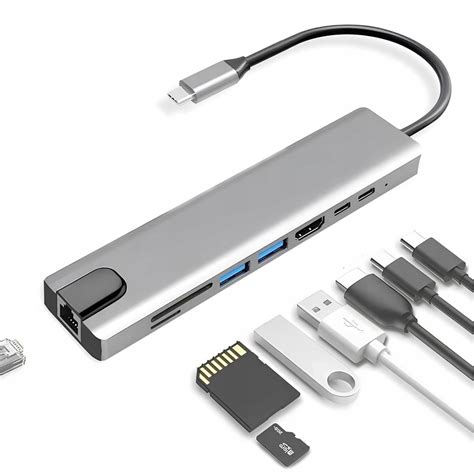 Hub Adapter Rozdzielacz Usb C Do Laptopa W Usb Hdmi K Lan Alu