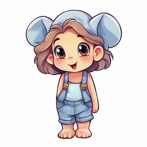 Premium Photo Cartoon Girl In Overalls And A Hat Standing With Her Hands In Her Pockets