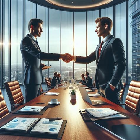 Two Men Shaking Hands In Front Of A Large Window Premium AI Generated PSD