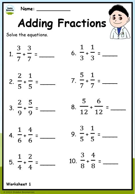 Adding Fractions Worksheets Grade 5