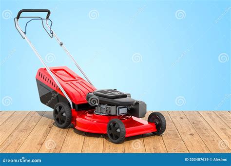 Lawn Mower On The Wooden Planks D Rendering Stock Illustration