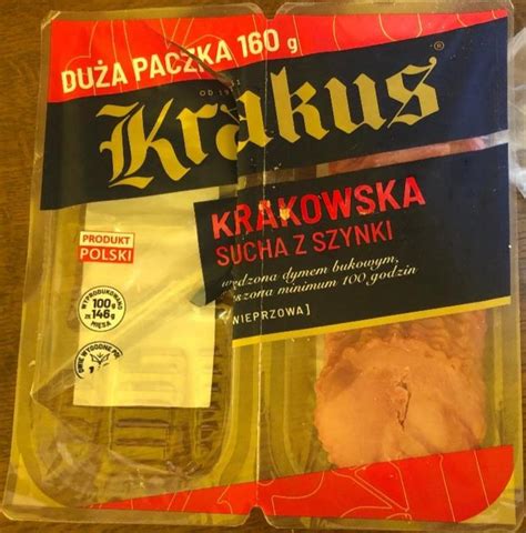 Krakus Kiełbasa krakowska sucha z szynki 144 g 2 x 72 g kalorie kJ