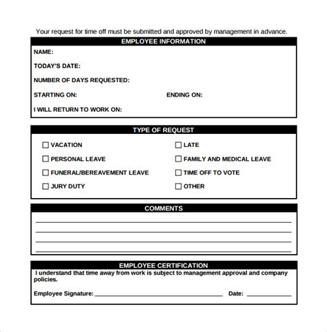 Free Sample Time Off Request Forms In Pdf Ms Word