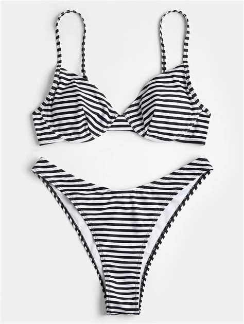 2018 Sexy Bikinis Underwired High Leg Striped Women Bikini Set Swimsuit