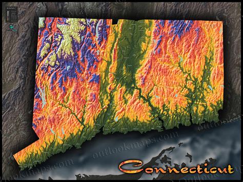 Connecticut Map Colorful Topography Of Physical Features