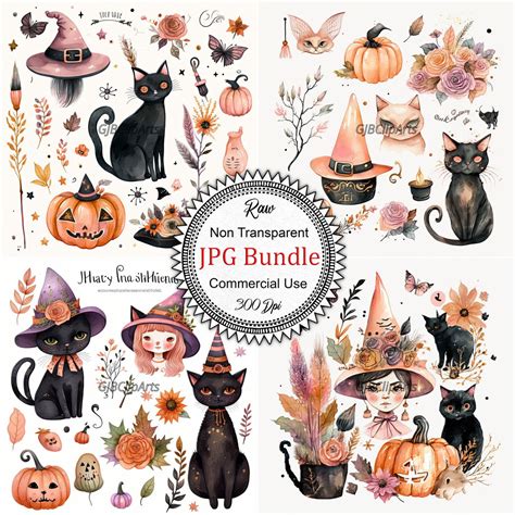 Whimsical Halloween Watercolor Clip Art Collection Pink Etsy