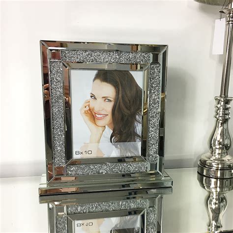 Diamond Glitz Mirrored Silver Box Photo Frame Picture Perfect Home