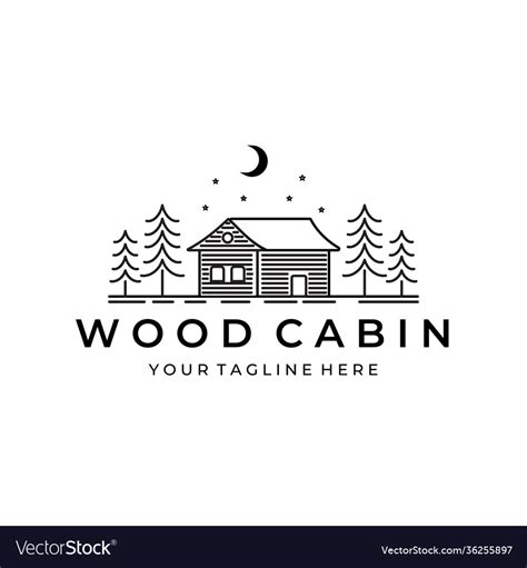 Wood Cabin Or Cottage Line Art Minimalist Simple Vector Image