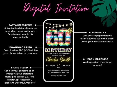 Editable 60th Birthday Invitation Template Digital Invite For Etsy