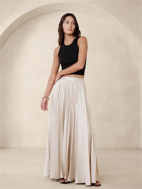 Ness Pleated Satin Maxi Skirt Banana Republic