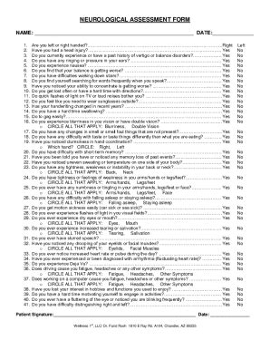 Fillable Online Neurological Assessment Form Fax Email Print Pdffiller