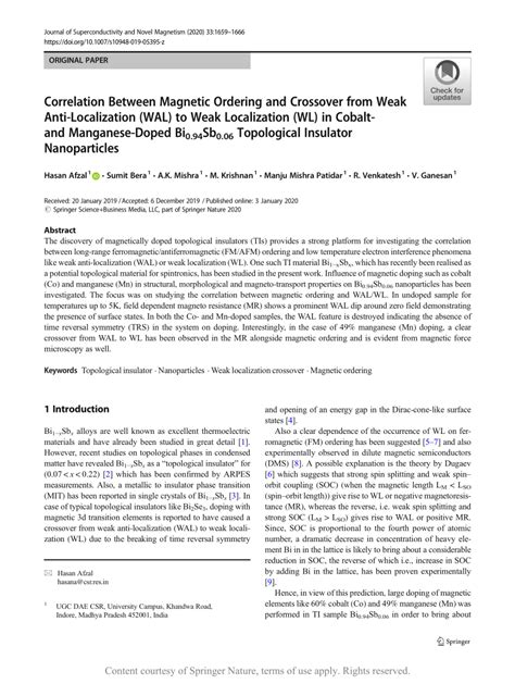 Correlation Between Magnetic Ordering And Crossover From Weak Anti