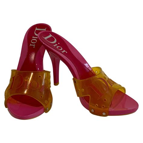 Dior Logo Pink And Yellow Resin And Pvc High Heel Sandals Shoes At