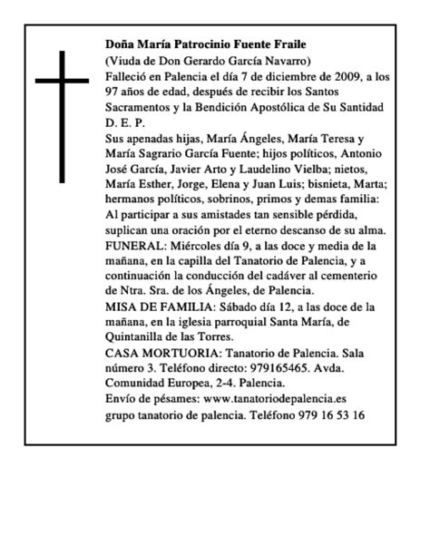 Do A Mar A Patrocinio Fuente Fraile Esquela Necrol Gica El Norte De