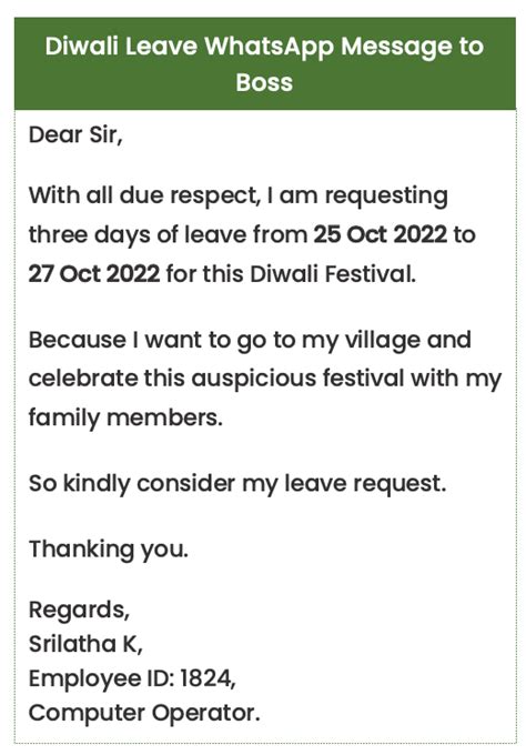 Official Leave Application For Diwali Festival And Ch