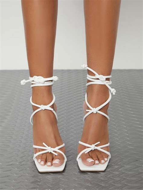 Knot Detail Tie Leg Design Stiletto Heeled Strappy Sandals Shein Usa