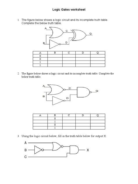 Logic Gates Worksheet Pdf