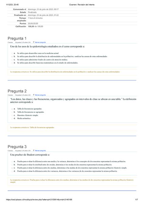 Examen Estadistica inferencial Revisi Ã³n del intento Comenzado el