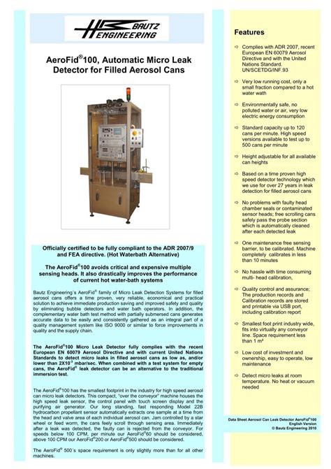 Aerofid 100 Automatic Micro Leak Detector For Filled Aerosol Cans