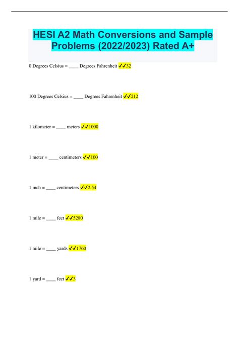 HESI A2 Math Conversions And Sample Problems 2022 2023 Rated A