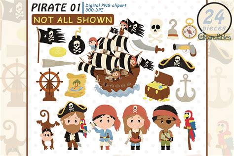 Cute PIRATE clipart, Ahoy clip art, Pirate ship design By clipartfables ...