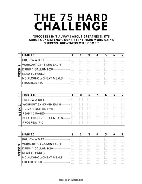 Printable 75 Hard Challenge Habit Tracker Checklist Calendar