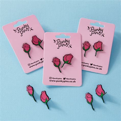 Elegant Rose Bud Enamel Pins Set Of