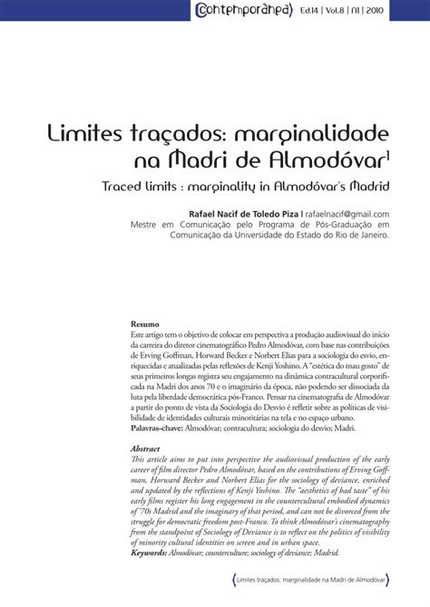 PDF Limites traçados marginalidade na Madri de Almodóvar da