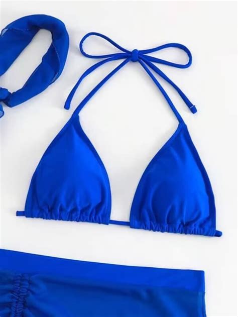 Baddräkt Nyhet Mode Halter Neck Triangel Bikini Med Strandkjol