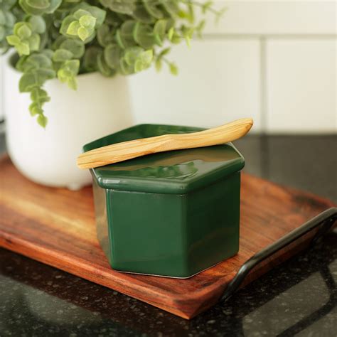 Ceramic French Butter Keeper Glossy Green Butter Keeper Modern Hexagon