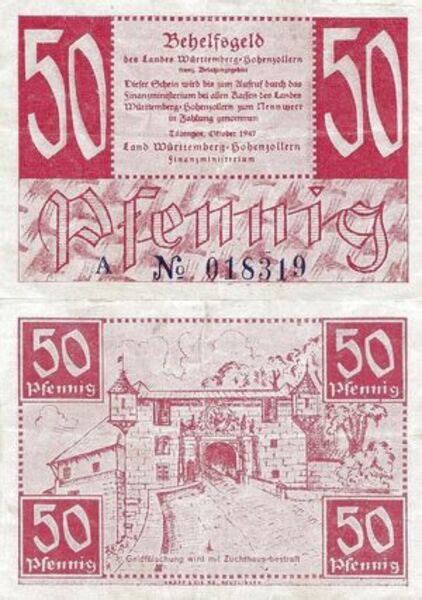 Pfennigs W Rttemberg Hohenzollern French Occupation Allemagne