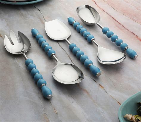 Buy Regal Sky Blue Beads Stainless Steel Serving Spoons Set Of 5 At 27