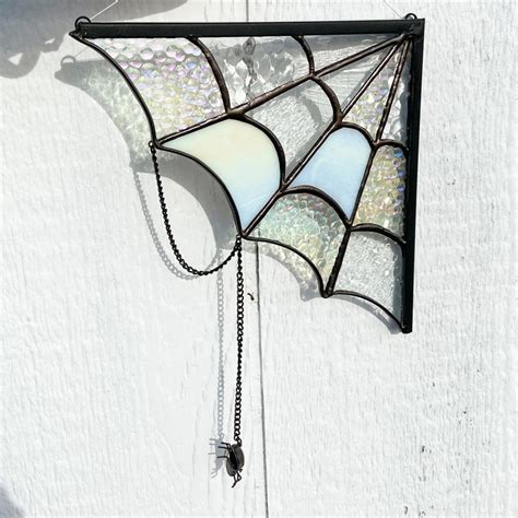 Stained Glass Corner Panel Spider Web With Spider Etsy