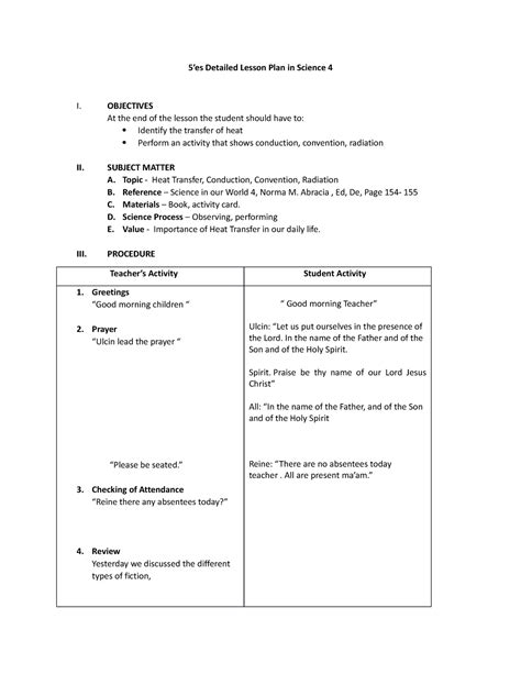 5 Es Detailed Lesson Plan Science 4 5’es Detailed Lesson Plan In Science 4 I Objectives At