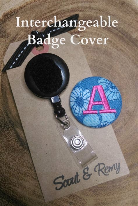 Badge Reel Cover Monogram Floral Blue For Scout And Remy