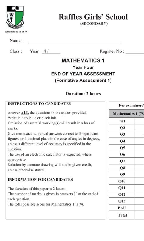 RGS Sec 4 IP Year 4 Integrated Programme Mathematics A Math E Math