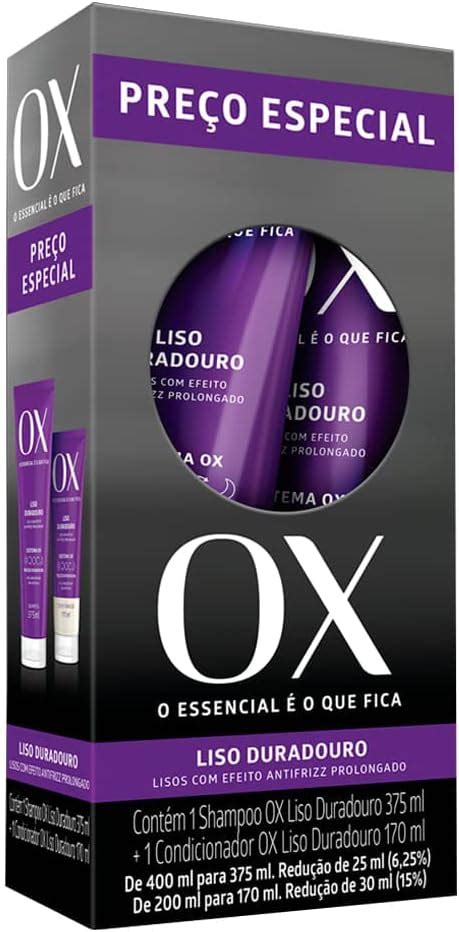 Kit Shampoo 375ml Condicionador 170ml OX Liso Duradouro Amazon Br