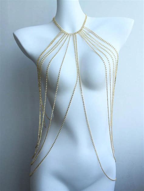 Cadeia No Peito De Strass Fashion Feminino Acess Rio Brilhante De Lingerie De Biqu Ni Sexy Para