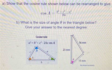 Solved A Show That The Cosine Rule Shown Below Can Be Rearranged To