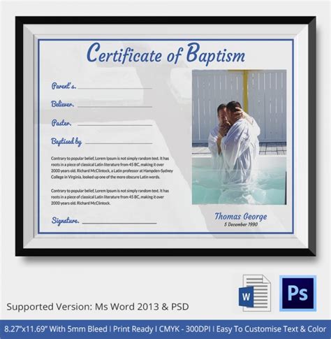 Free 23 Sample Baptism Certificate Templates In Pdf Ms Word Psd