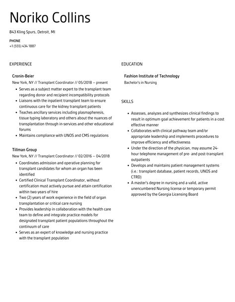 Transplant Coordinator Resume Samples Velvet Jobs